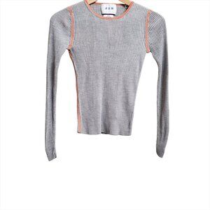 JED Womens Ribbed Silk Knit Top S Slim Fit Gray Long Sleeve Lightweight Stretch